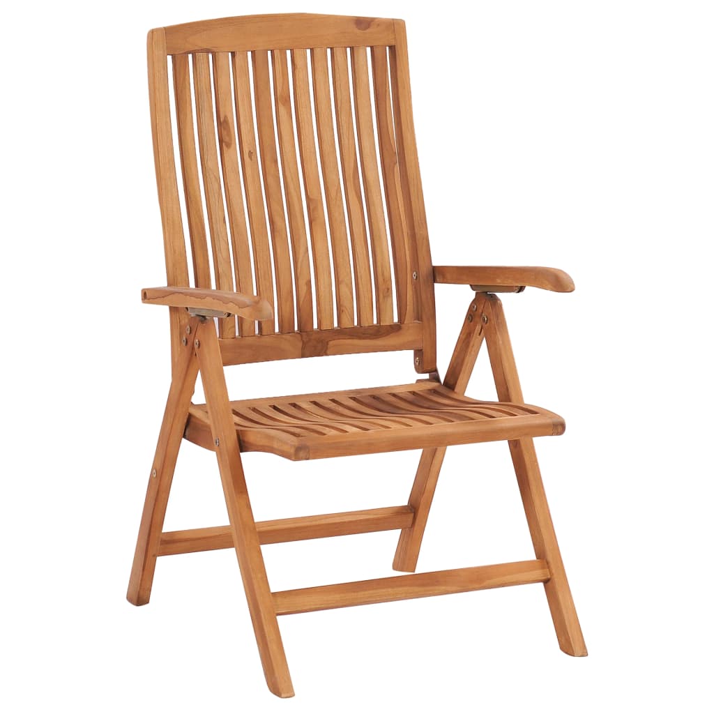 Sedie pieghevoli, 2 pezzi, con cuscini grigi, in legno massello di teak.