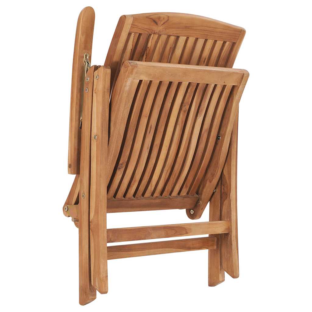 Sedie pieghevoli, 2 pezzi, con cuscini color crema, in legno massello di teak.