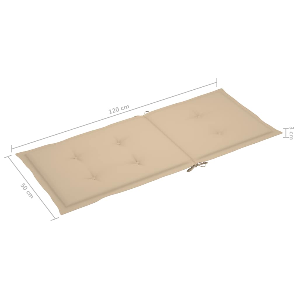 Sedie pieghevoli, 2 pezzi, con cuscini beige, in legno massello di teak.