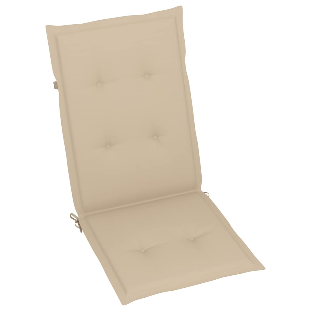 Sedie pieghevoli, 2 pezzi, con cuscini beige, in legno massello di teak.