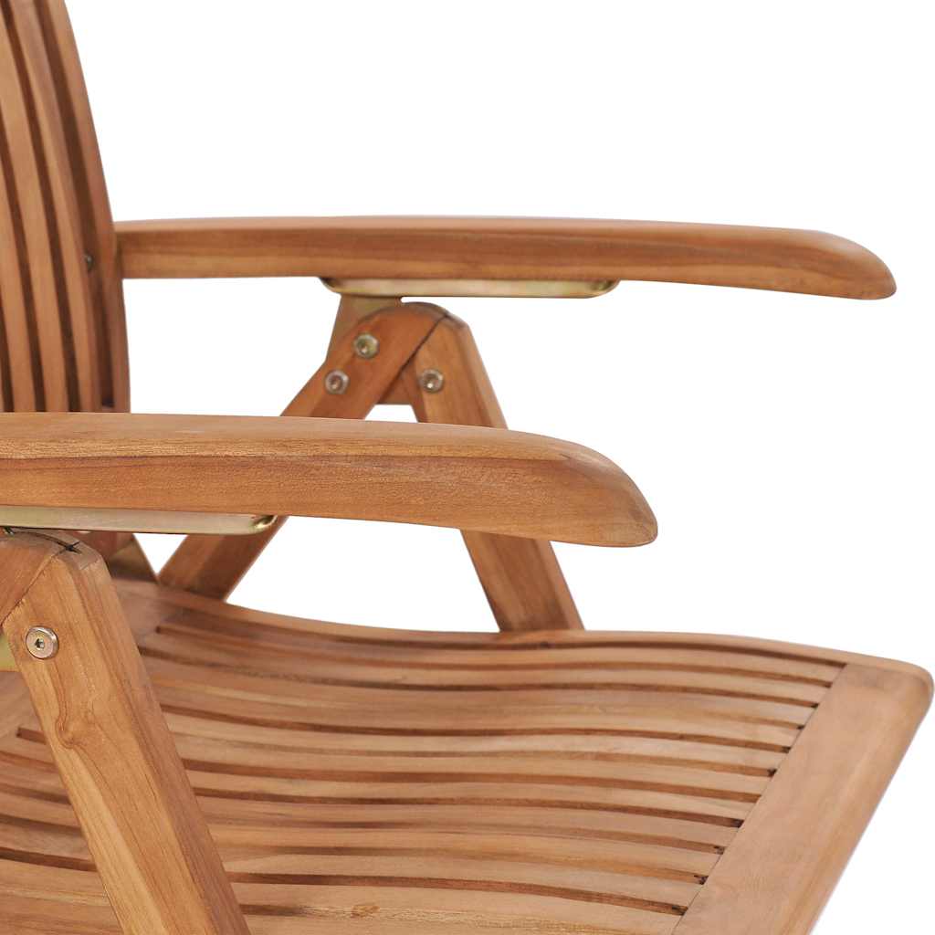 Sedie pieghevoli, 2 pezzi, con cuscini beige, in legno massello di teak.