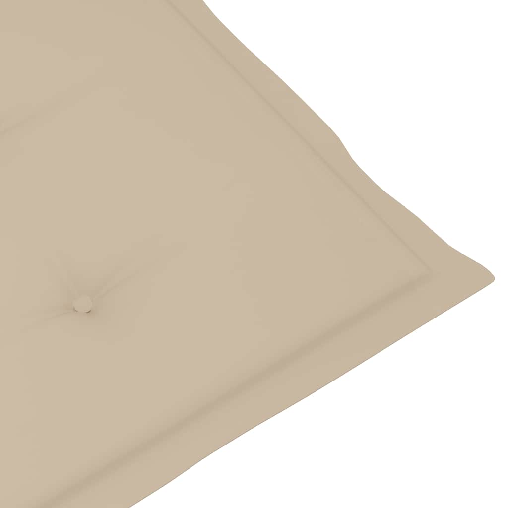 Sedie pieghevoli, 2 pezzi, con cuscini beige, in legno massello di teak.