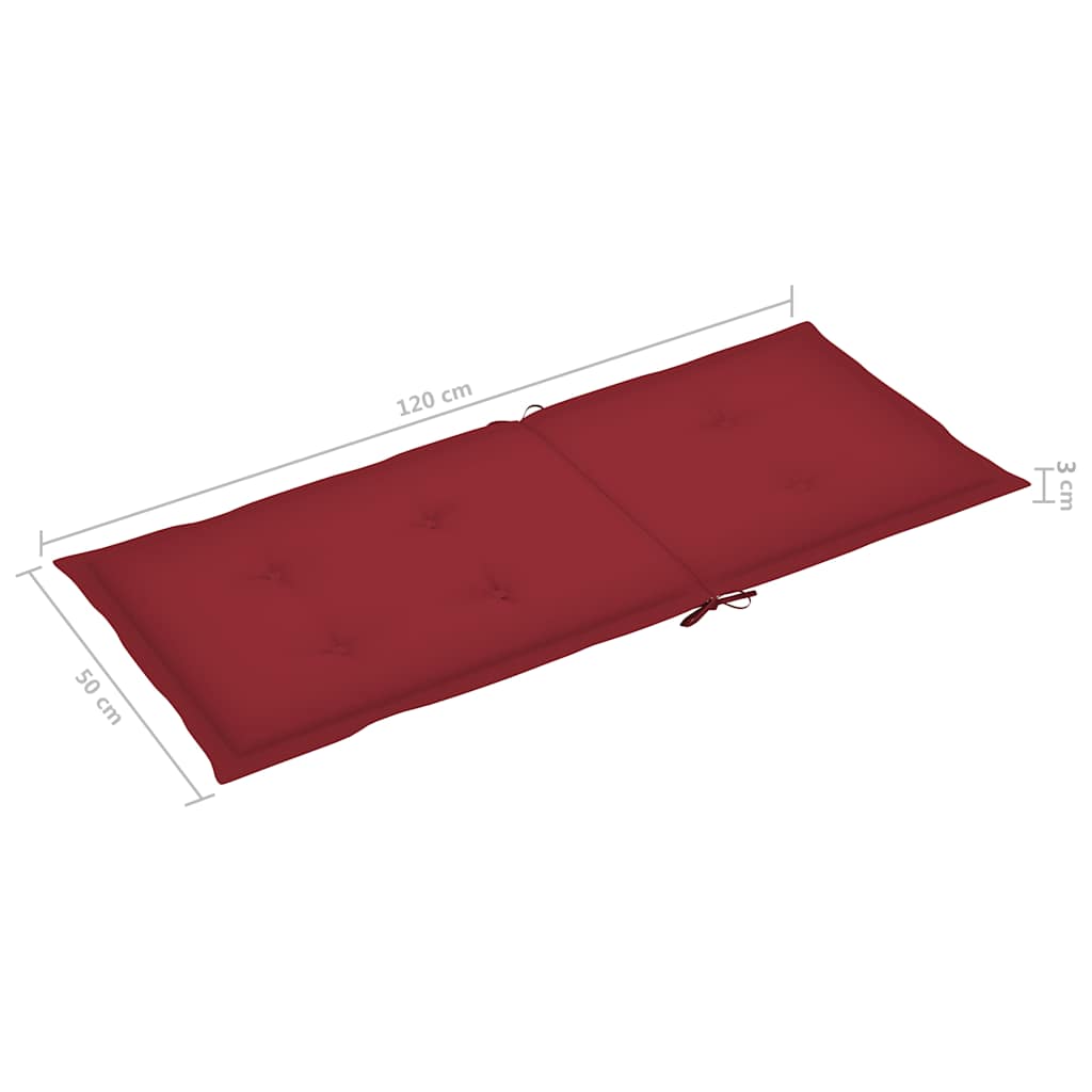 Sedie pieghevoli, 2 pezzi, con cuscini color rosso vino, in legno massello di teak.