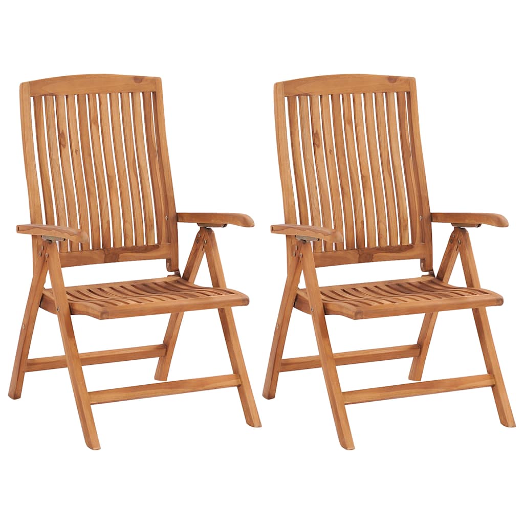 Sedie pieghevoli, 2 pezzi, con cuscini a quadri rossi, in legno massello di teak.