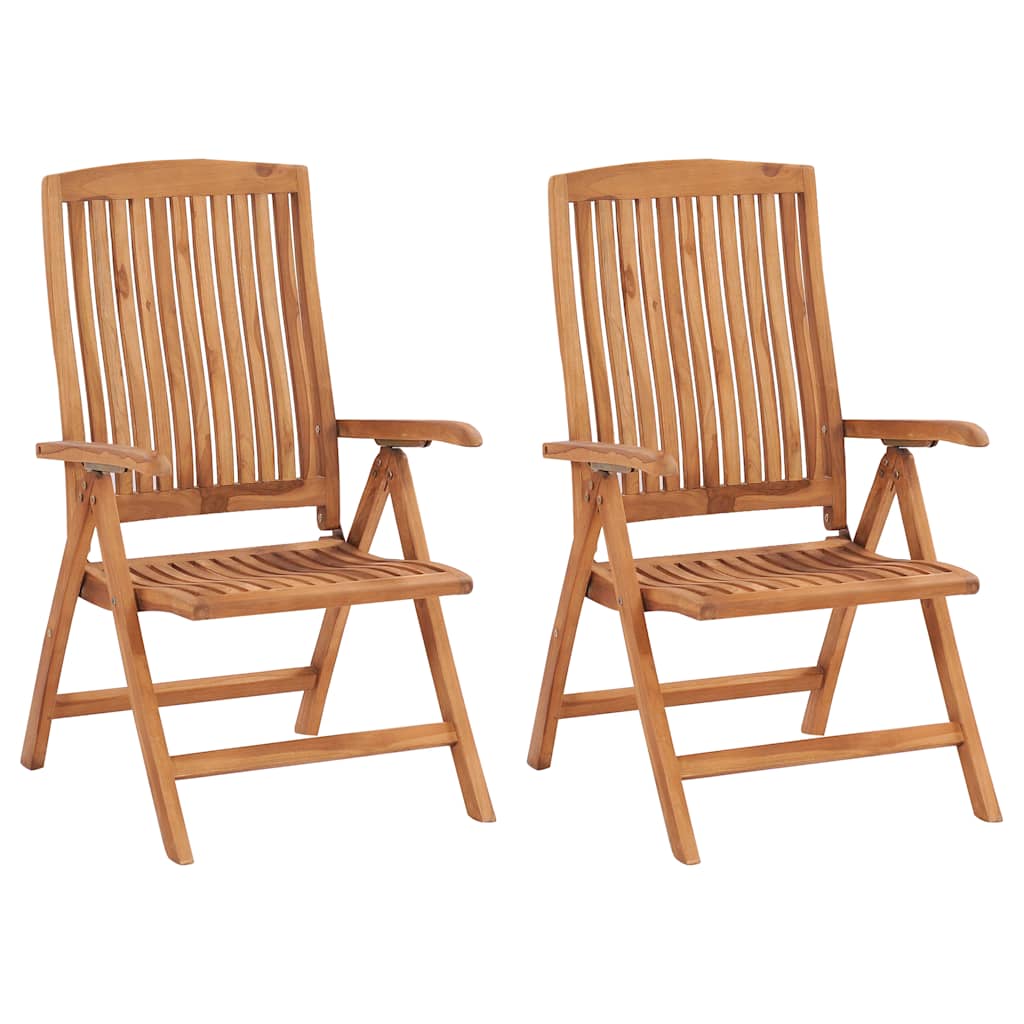 Sedie pieghevoli, 2 pezzi, con cuscini grigi, in legno massello di teak.