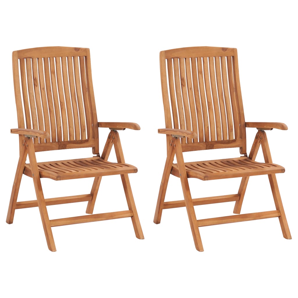 Sedie pieghevoli, 2 pezzi, con cuscini beige, in legno massello di teak.