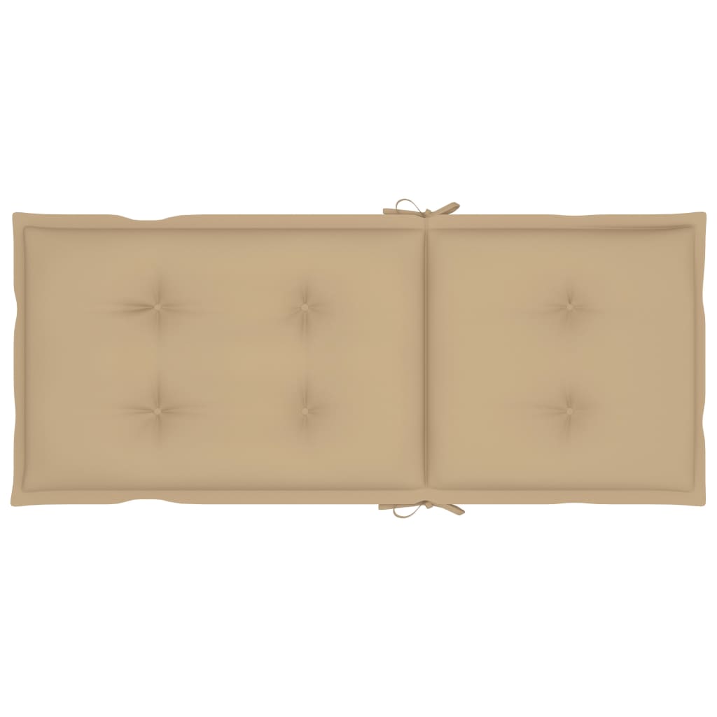 Sedie pieghevoli, 2 pezzi, con cuscini beige, in legno massello di teak.