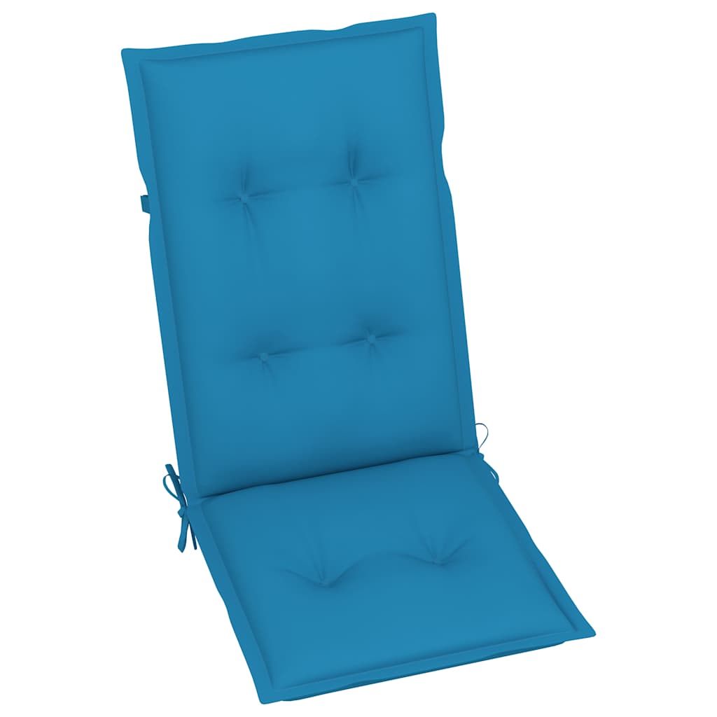 Sedie pieghevoli, 2 pezzi, con cuscini blu, in legno massello di teak.