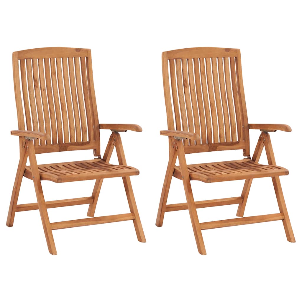 Sedie pieghevoli, 2 pezzi, con cuscini neri, in legno massello di teak.
