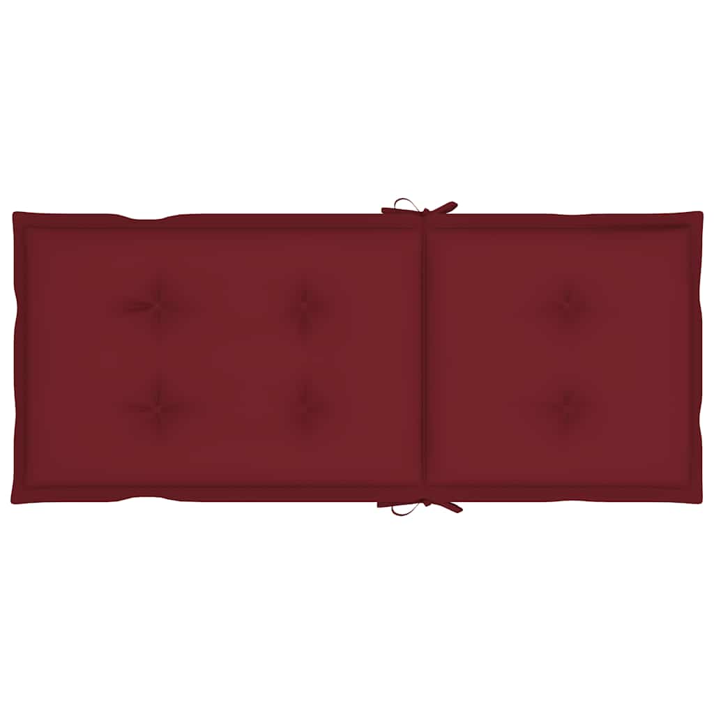 Sedie pieghevoli, 2 pezzi, con cuscini color rosso vino, in legno massello di teak.