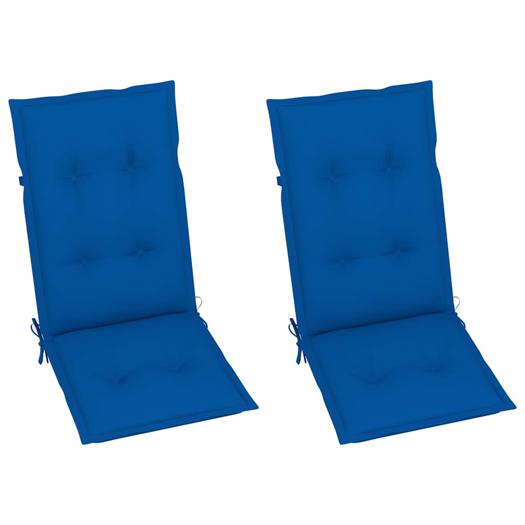 Sedie pieghevoli, 2 pezzi, con cuscini blu royal, in legno massello di teak.