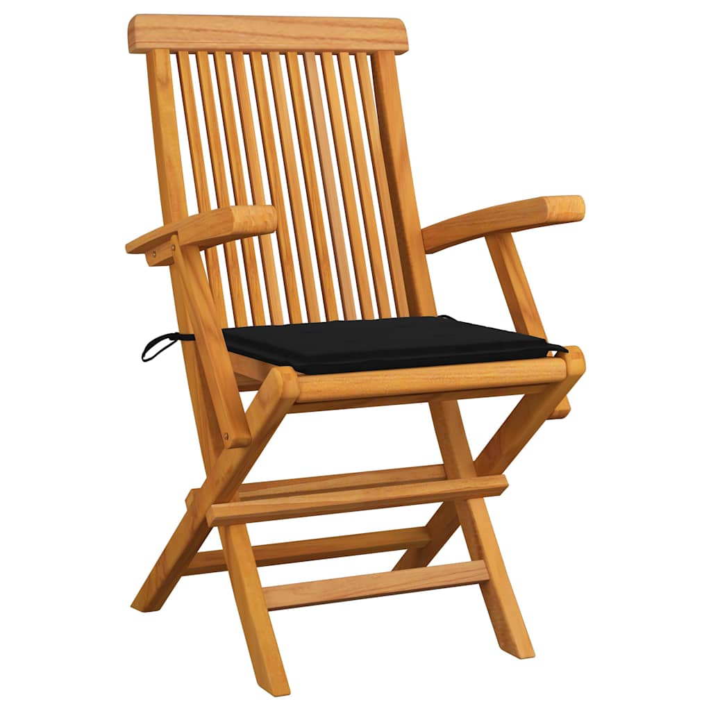 Sedie Pieghevoli con Cuscini Neri 6 pz Legno Massello di Teak