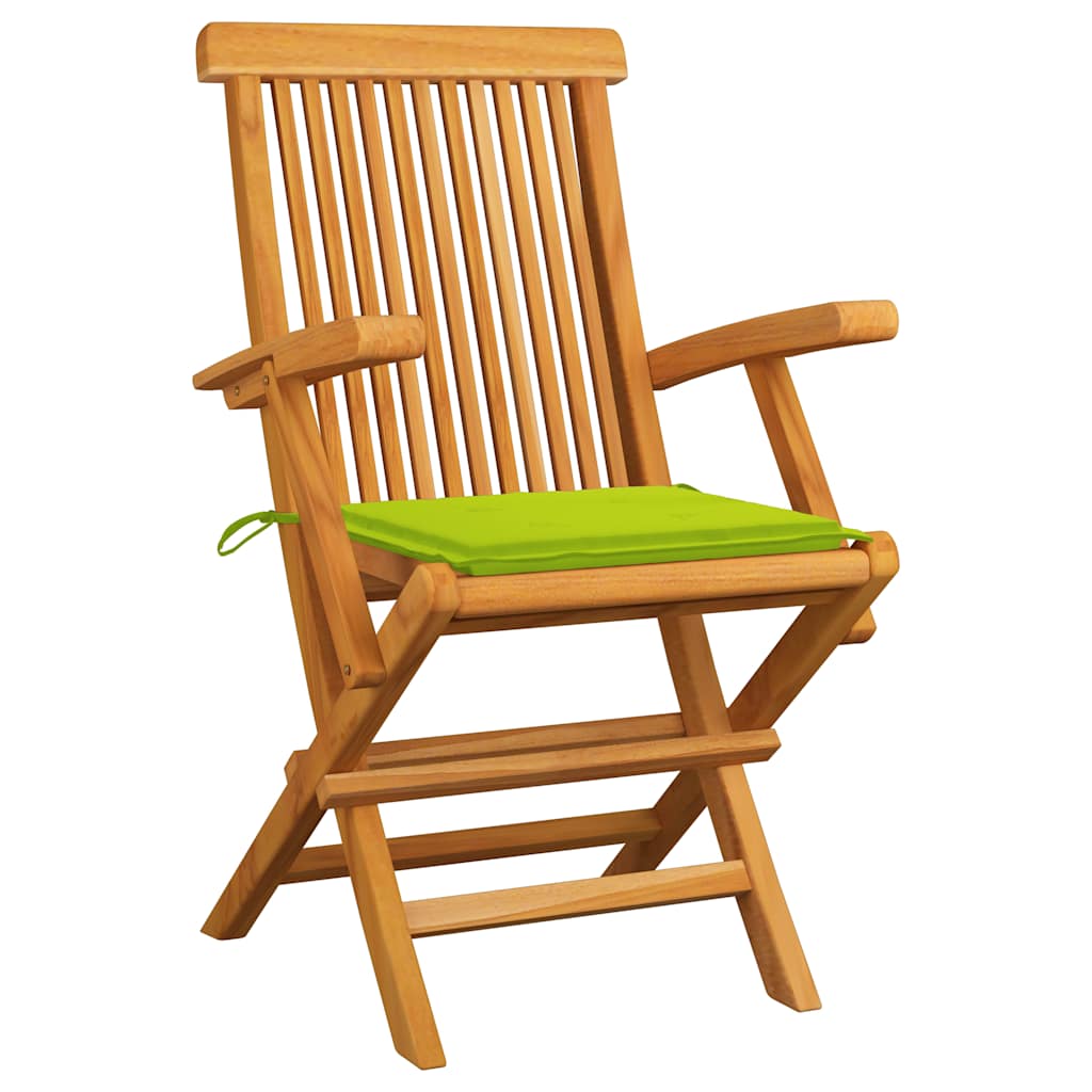 Sedie Pieghevoli con Cuscini Verde Chiaro 6pz Massello di Teak