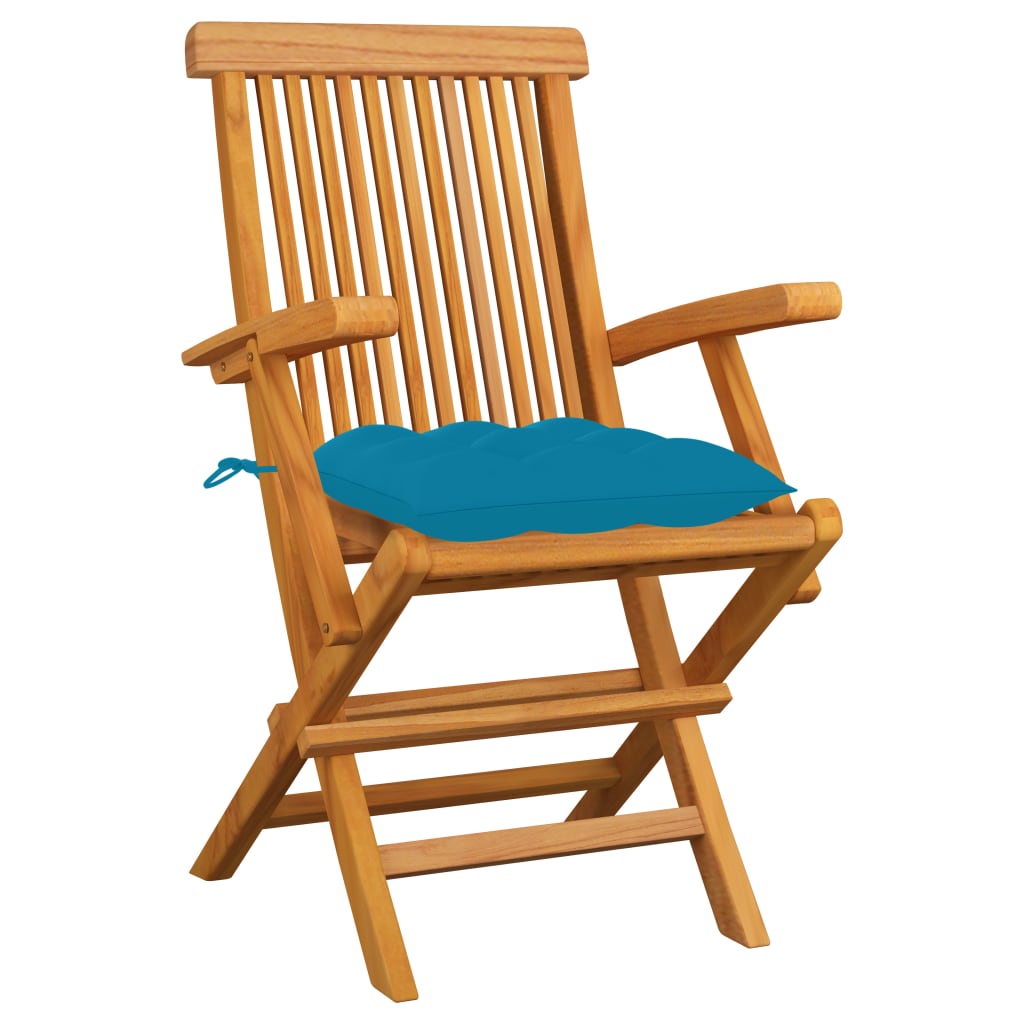 Sedie Pieghevoli con Cuscini Azzurri 6 pz Legno Massello Teak