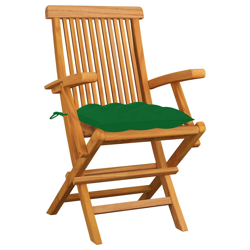 Sedie Pieghevoli con Cuscini Verdi 6 pz Legno Massello di Teak