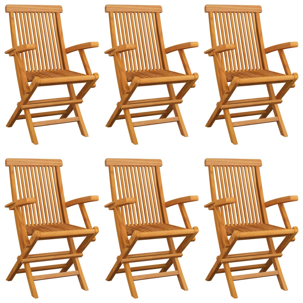 Sedie Pieghevoli con Cuscini Neri 6 pz Legno Massello di Teak