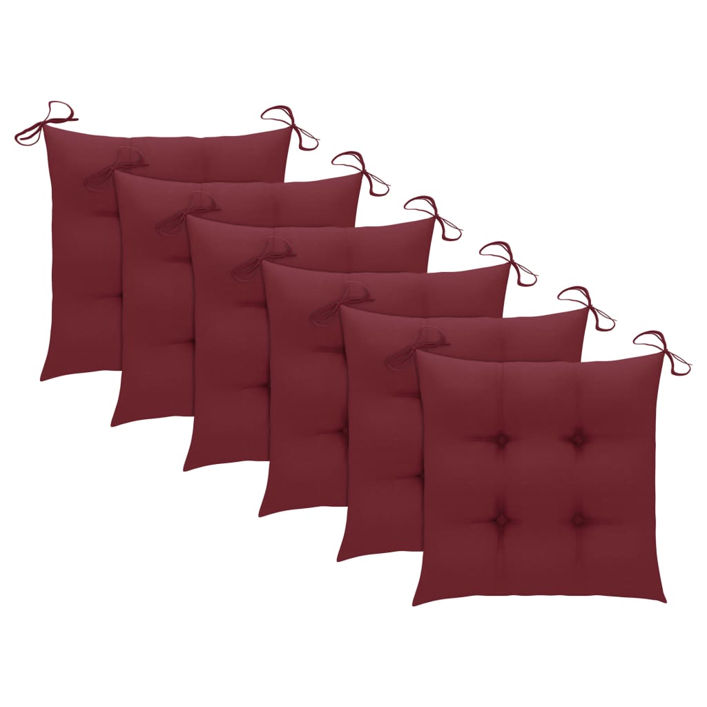 Sedie Pieghevoli con Cuscini Rosso Vino 6pz Legno Massello Teak