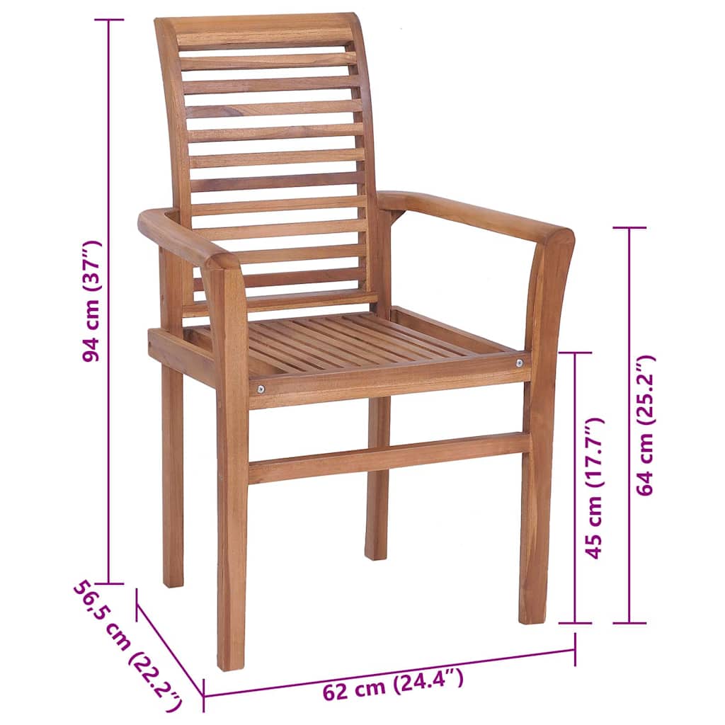 Sedie da Pranzo 4 pz con Cuscini Beige in Massello di Teak