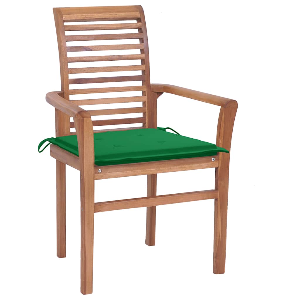 Sedie da Pranzo 4 pz con Cuscini Verdi in Massello di Teak