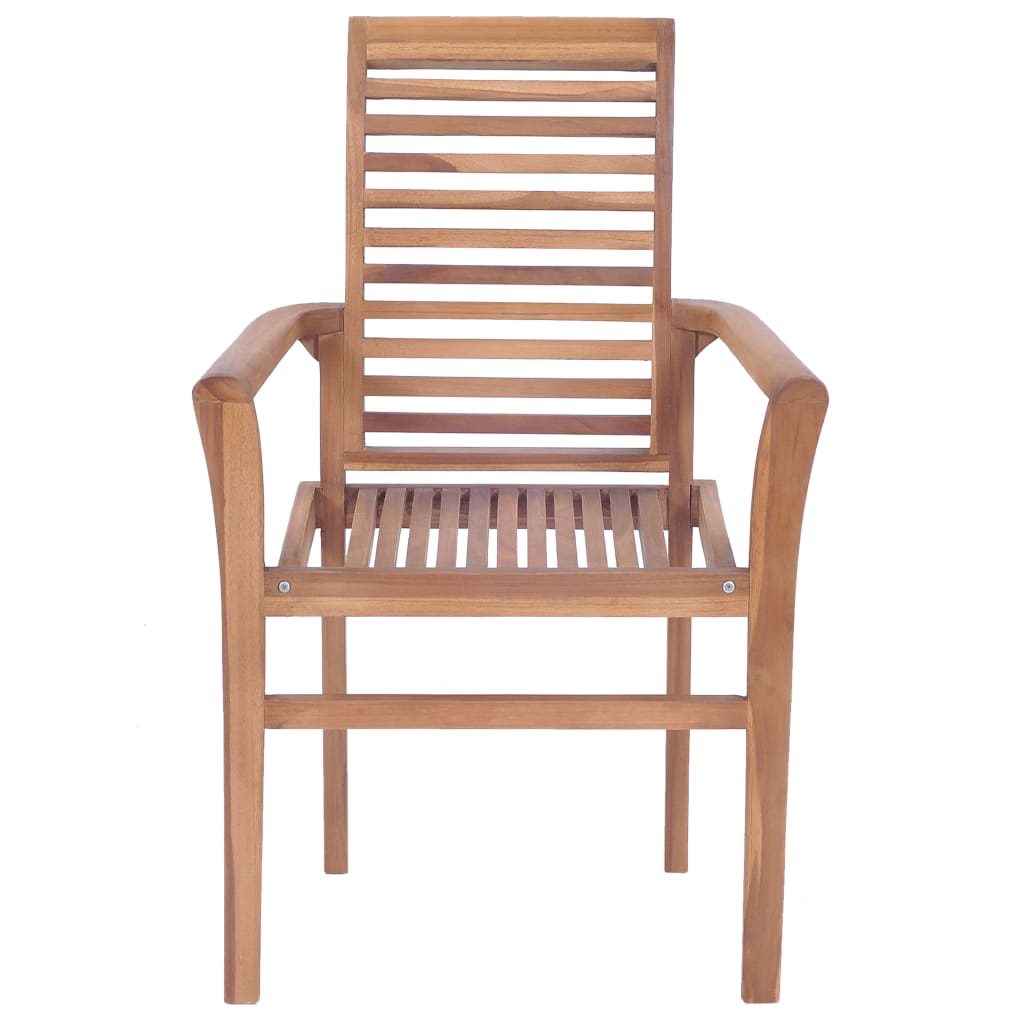Sedie da Pranzo 4 pz e Cuscini Grigi a Quadri Massello di Teak