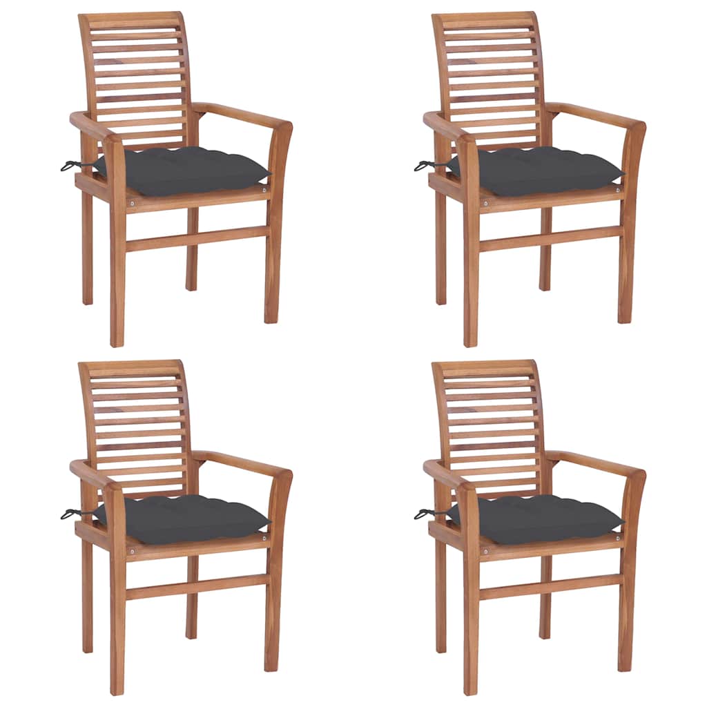 Sedie da Pranzo 4 pz con Cuscini Antracite in Massello di Teak
