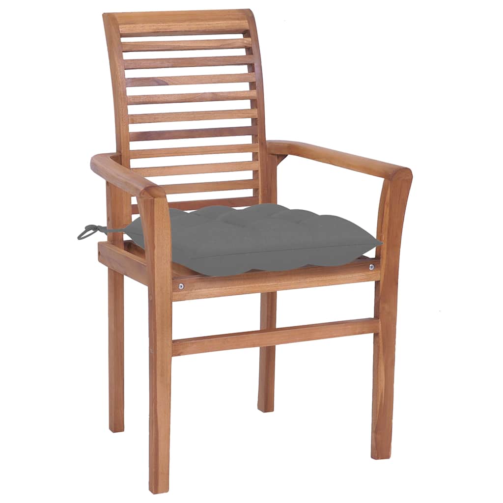 Sedie da Pranzo 4 pz con Cuscini Grigi in Massello di Teak
