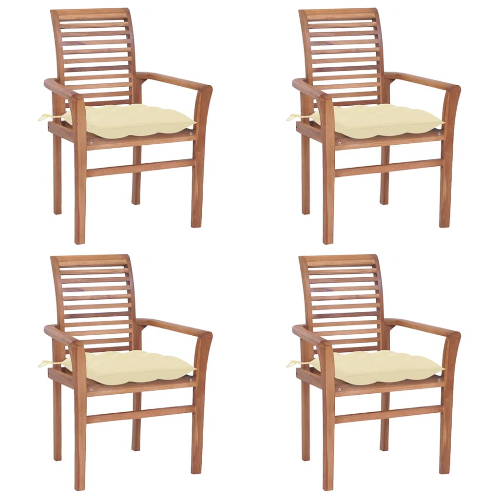 Sedie da Pranzo 4 pz con Cuscini Bianco Crema Massello di Teak