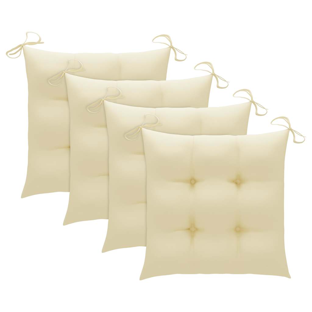 Sedie da Pranzo 4 pz con Cuscini Bianco Crema Massello di Teak