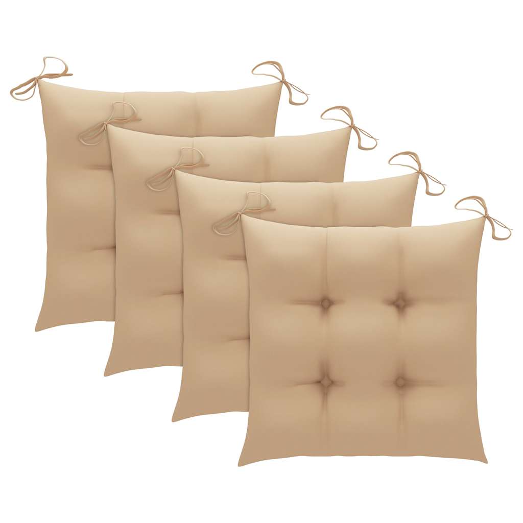 Sedie da Pranzo 4 pz con Cuscini Beige in Massello di Teak