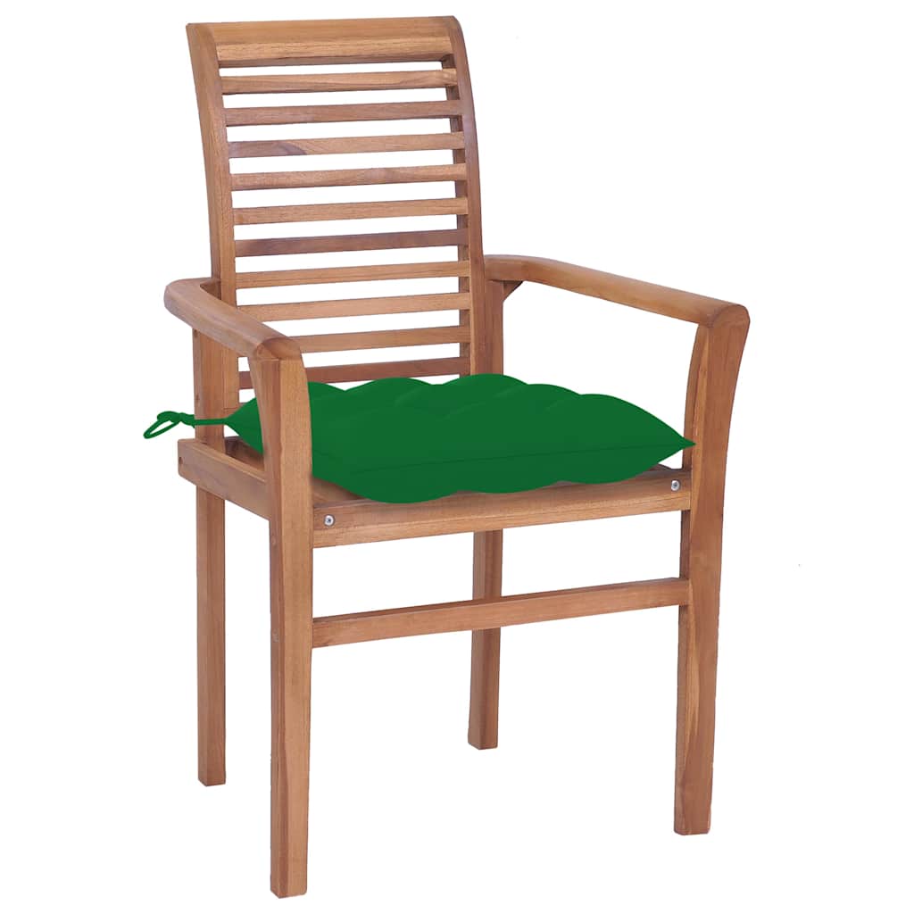 Sedie da Pranzo 4 pz con Cuscini Verdi in Massello di Teak