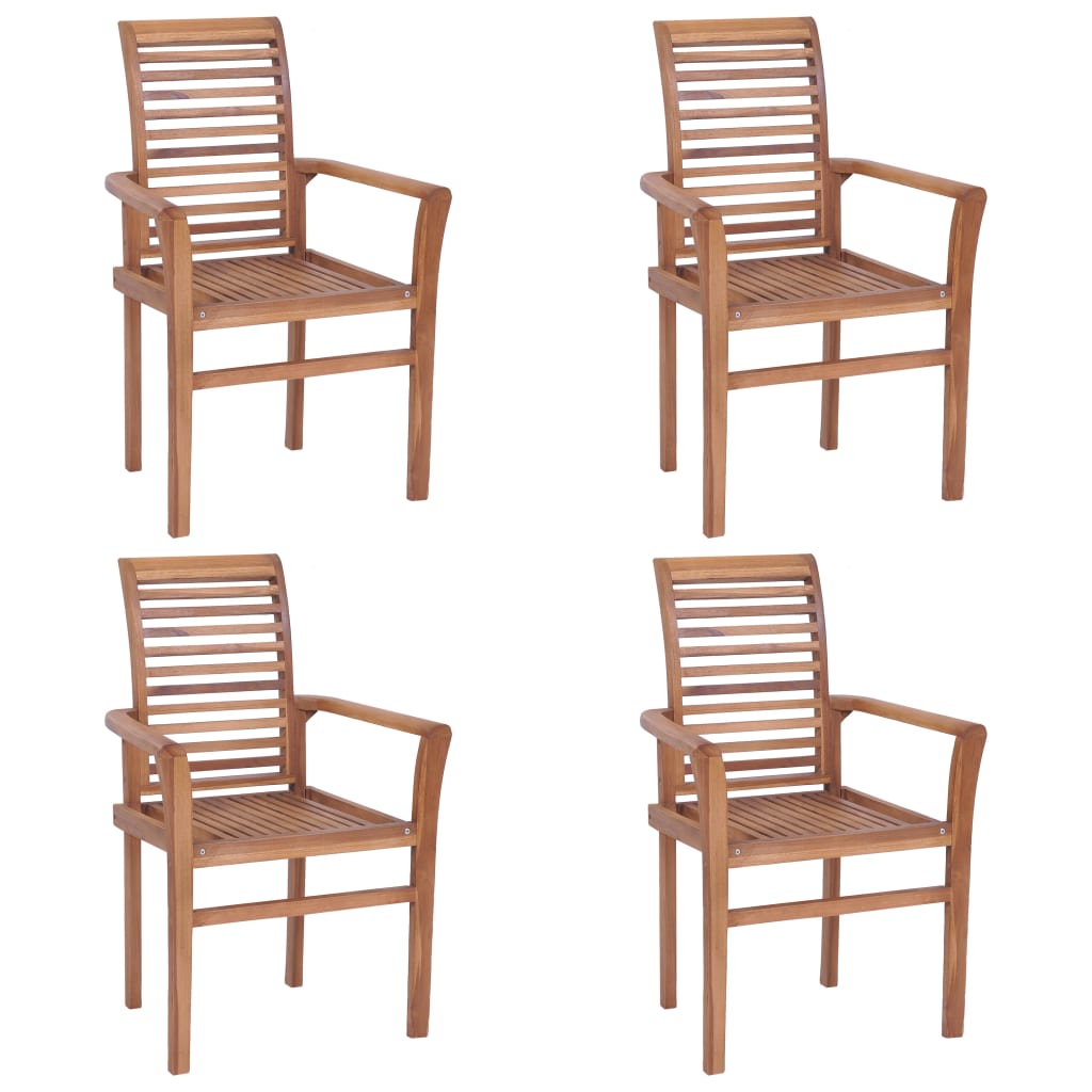 Sedie da Pranzo 4 pz con Cuscini Rossi in Massello di Teak
