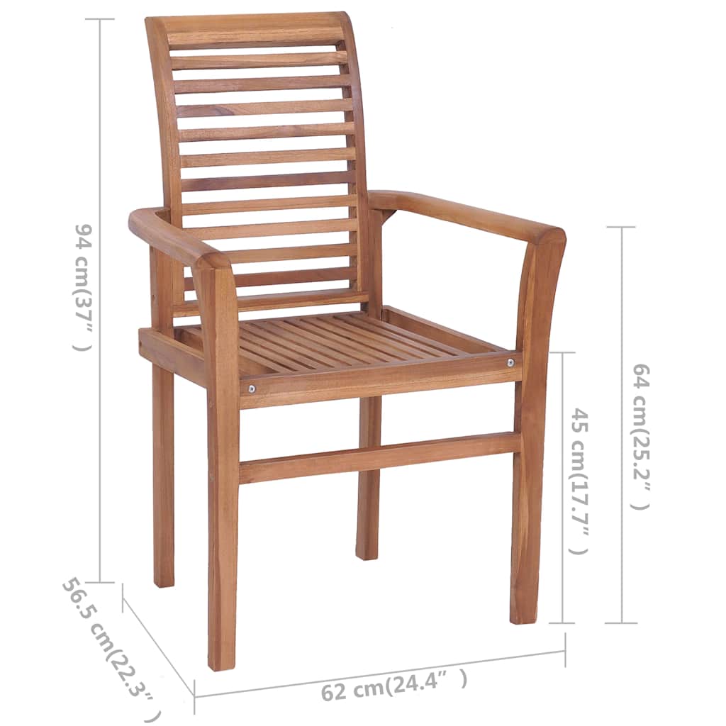 Sedie da Pranzo 4 pz con Cuscini Blu in Massello di Teak