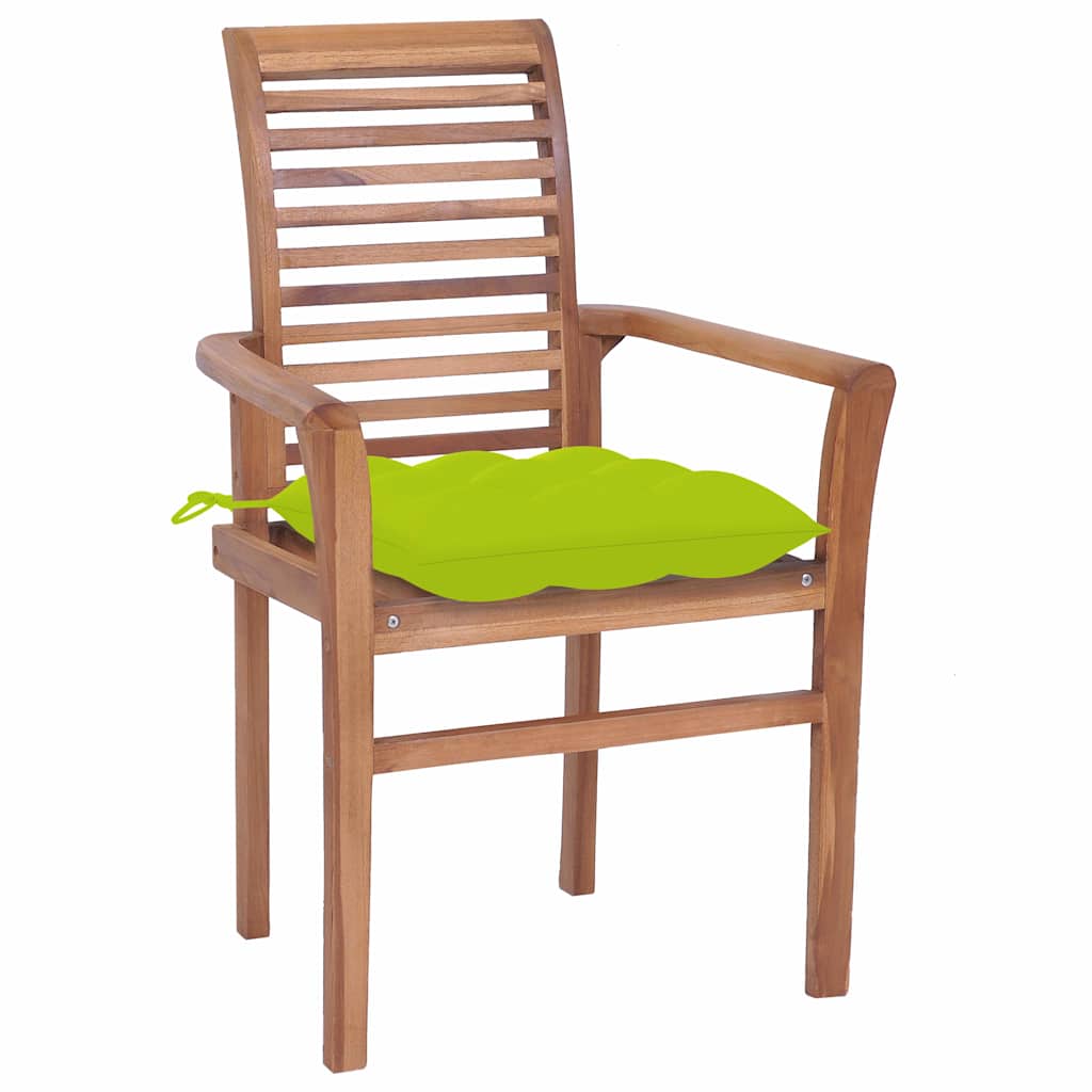 Sedie da Pranzo 4 pz e Cuscini Verde Brillante Massello di Teak