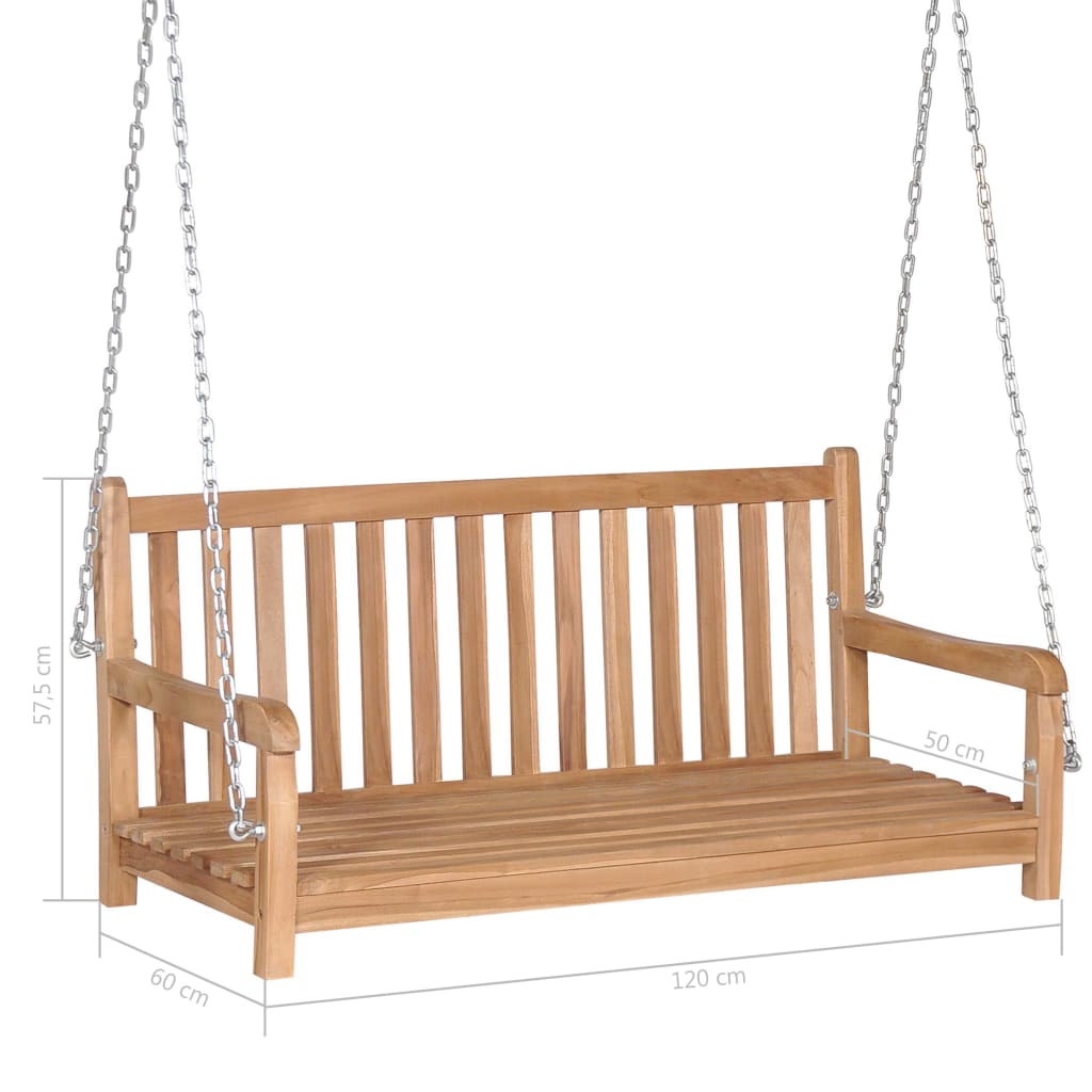 Dondolo con Cuscino Bianco 120 cm in Massello di Teak