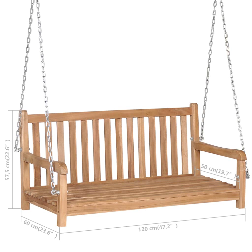 Panca a Dondolo con Cuscino Azzurro 120 cm in Massello di Teak