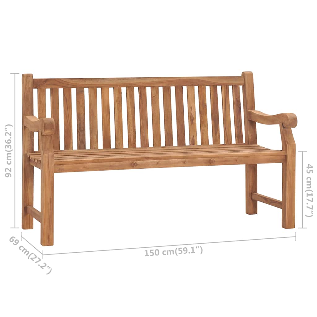 Panca da Giardino con Cuscino 150 cm in Legno Massello di Teak