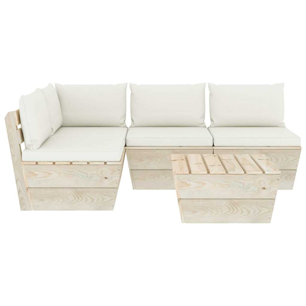 Set Divani da Giardino su Pallet 5 pz con Cuscini Legno Abete