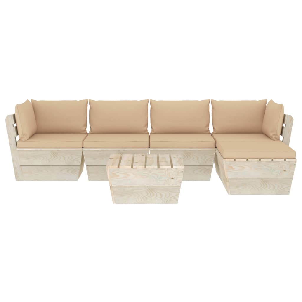 Set Divani da Giardino su Pallet 6 pz con Cuscini Legno Abete