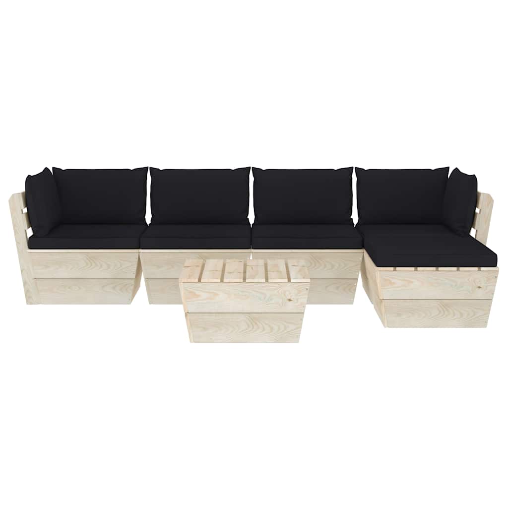 Set Divani da Giardino su Pallet 6 pz con Cuscini Legno Abete