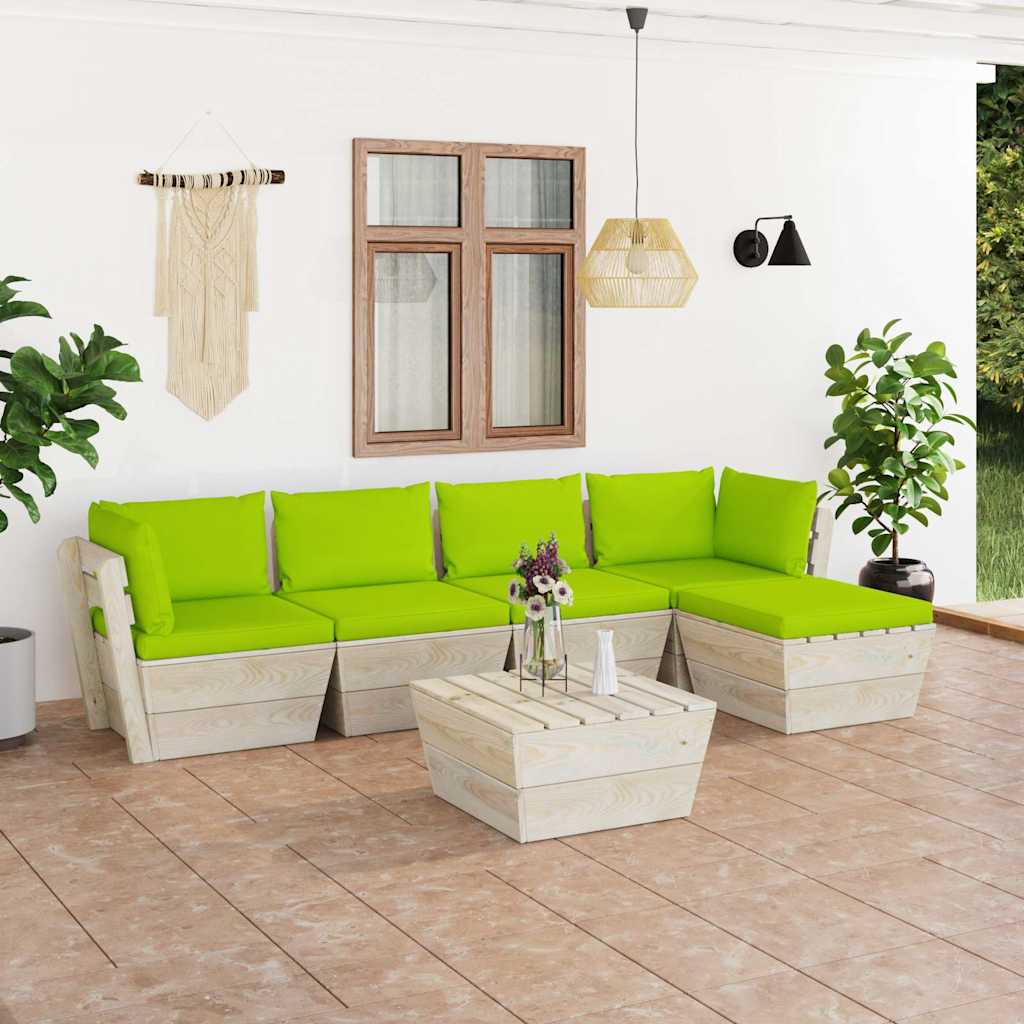 Set Divani da Giardino su Pallet 6 pz con Cuscini Legno Abete