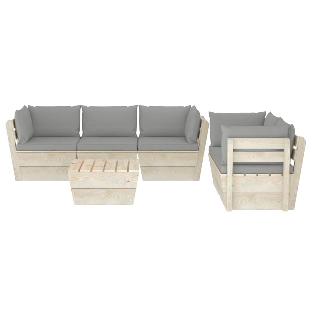 Set Divani da Giardino su Pallet 6 pz con Cuscini Legno Abete