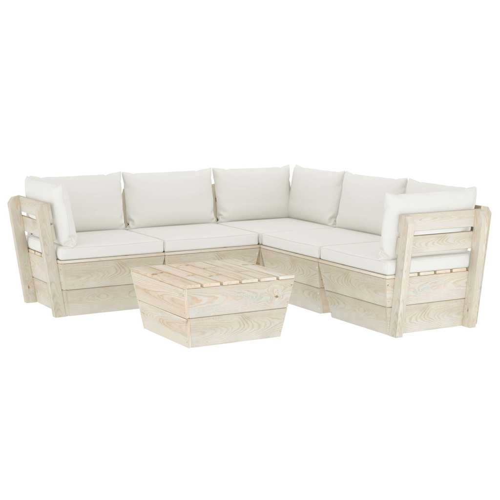 Set Divani da Giardino su Pallet 6 pz con Cuscini Legno Abete
