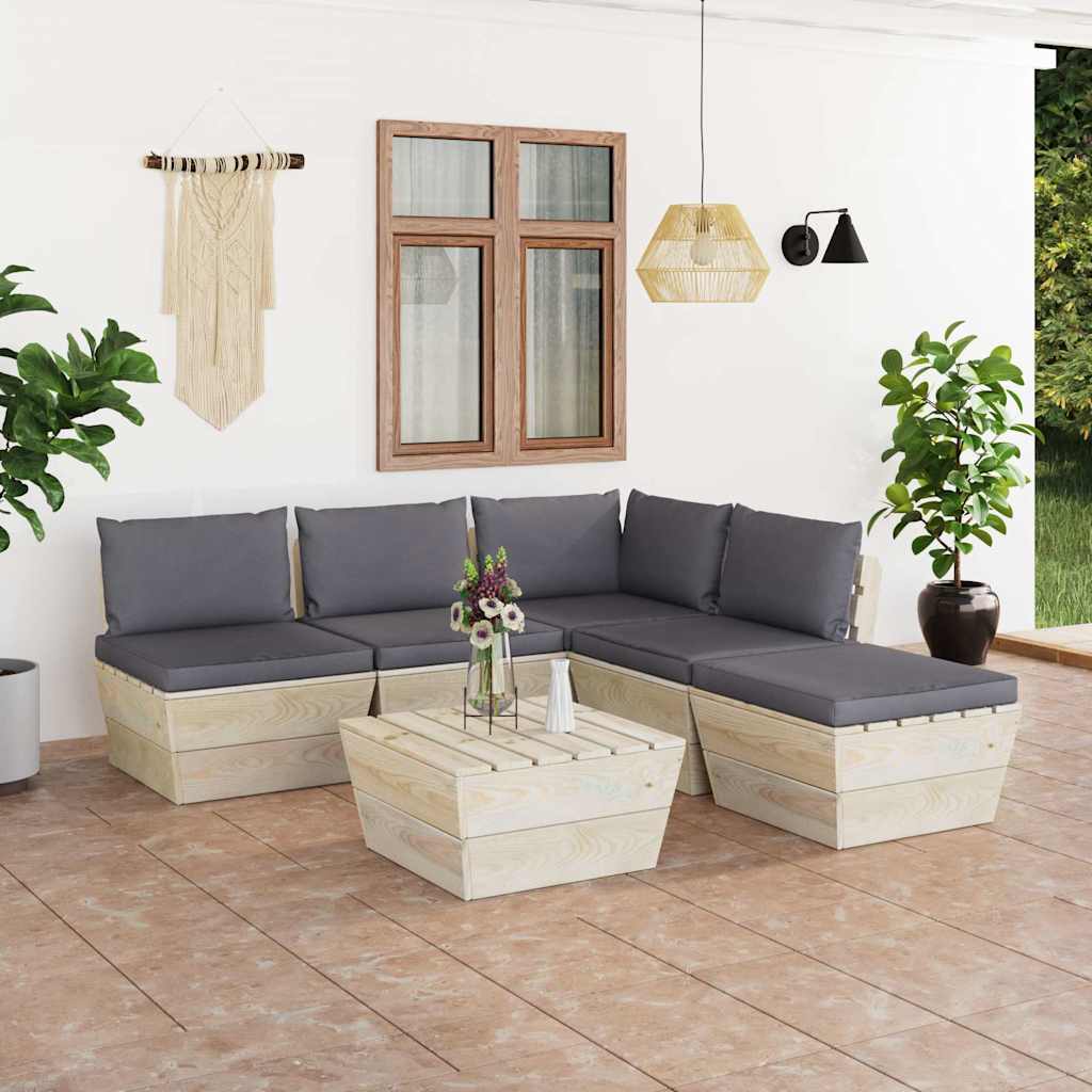 Set Divani da Giardino su Pallet 6 pz con Cuscini Antracite