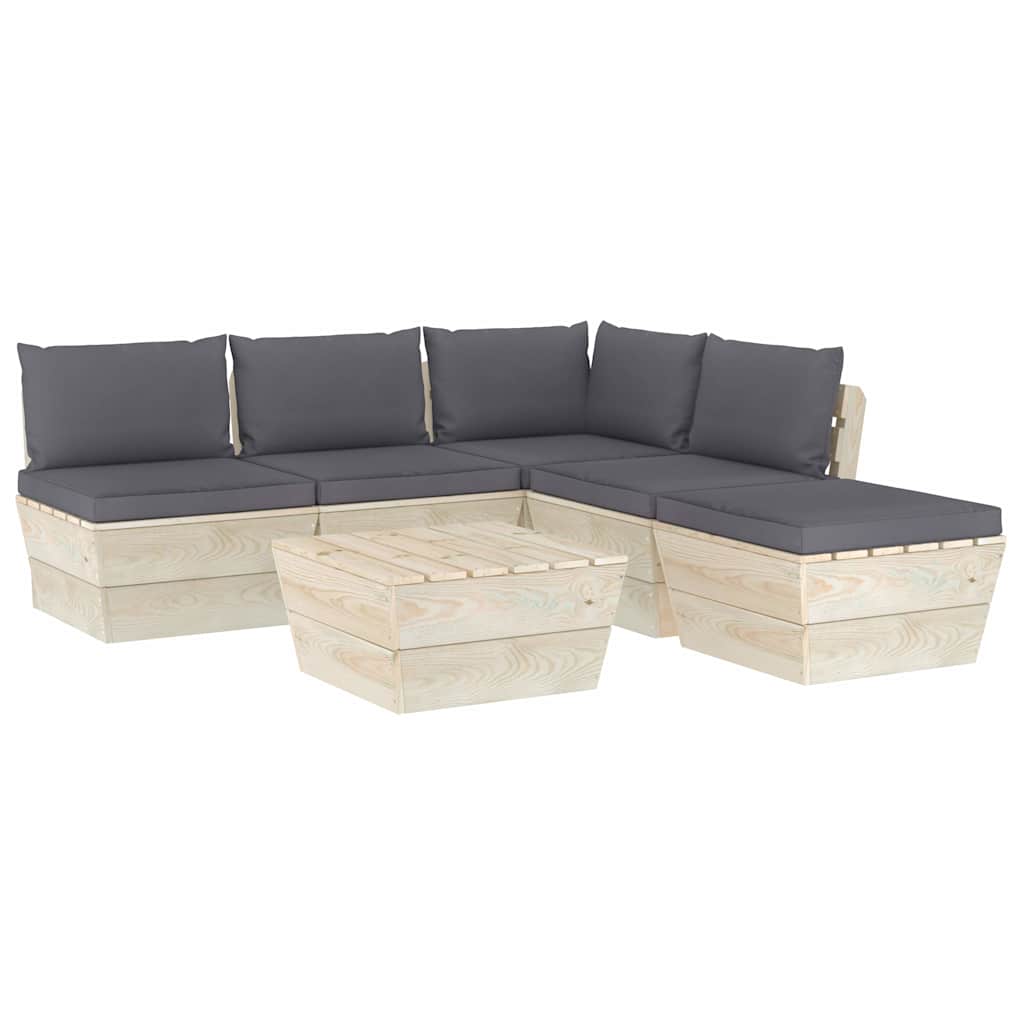 Set Divani da Giardino su Pallet 6 pz con Cuscini Antracite
