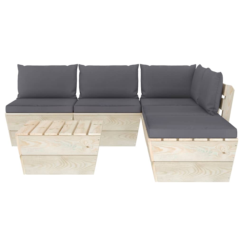 Set Divani da Giardino su Pallet 6 pz con Cuscini Antracite