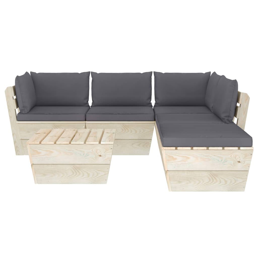 Salotto da Giardino 6 pz Legno Abete Impregnato Cuscini Antracite