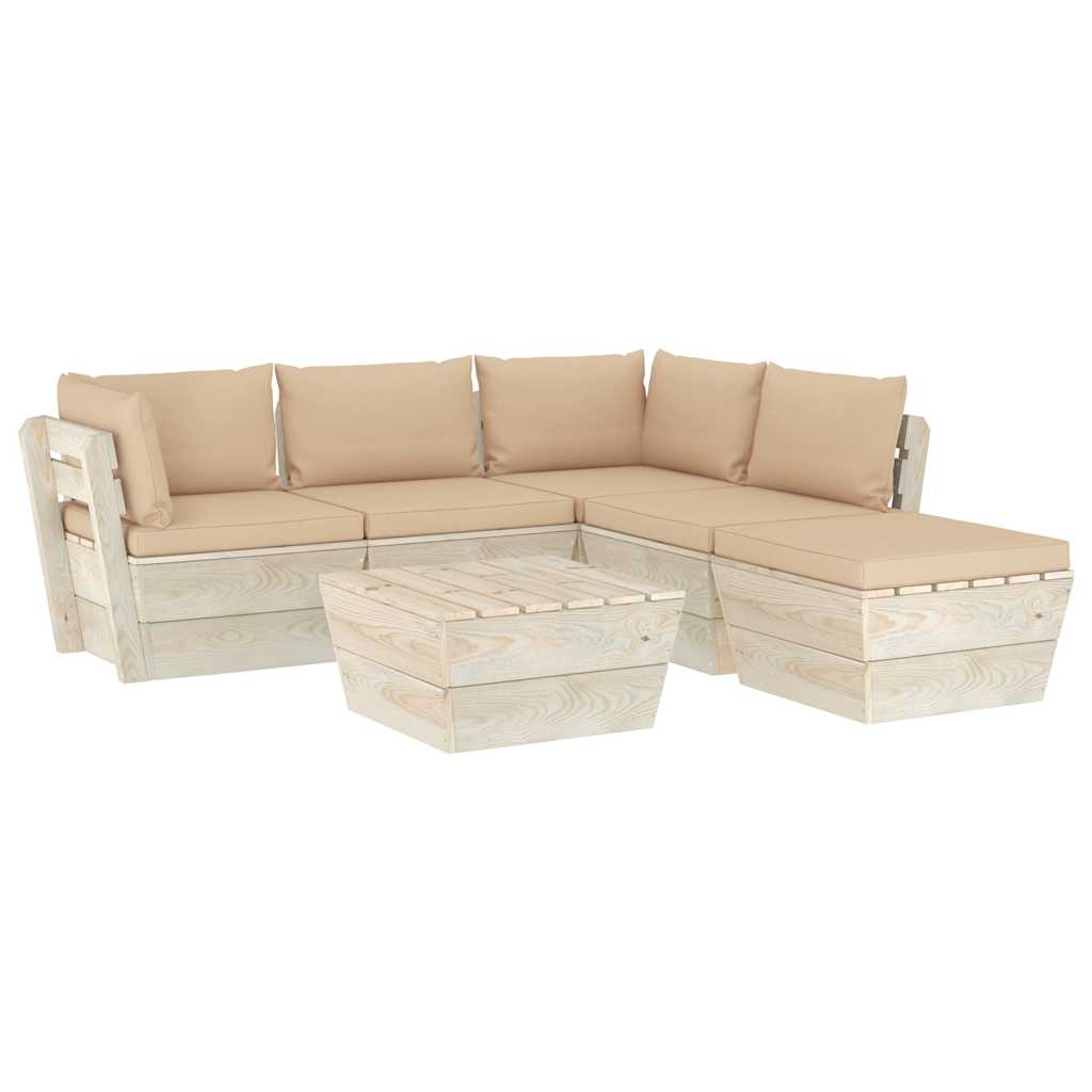 Set Divani da Giardino su Pallet 6 pz con Cuscini Legno Abete