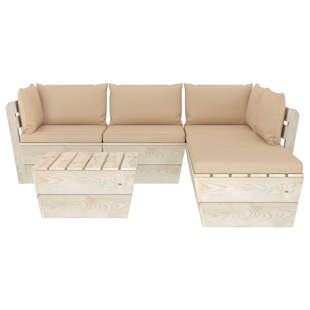 Set Divani da Giardino su Pallet 6 pz con Cuscini Legno Abete