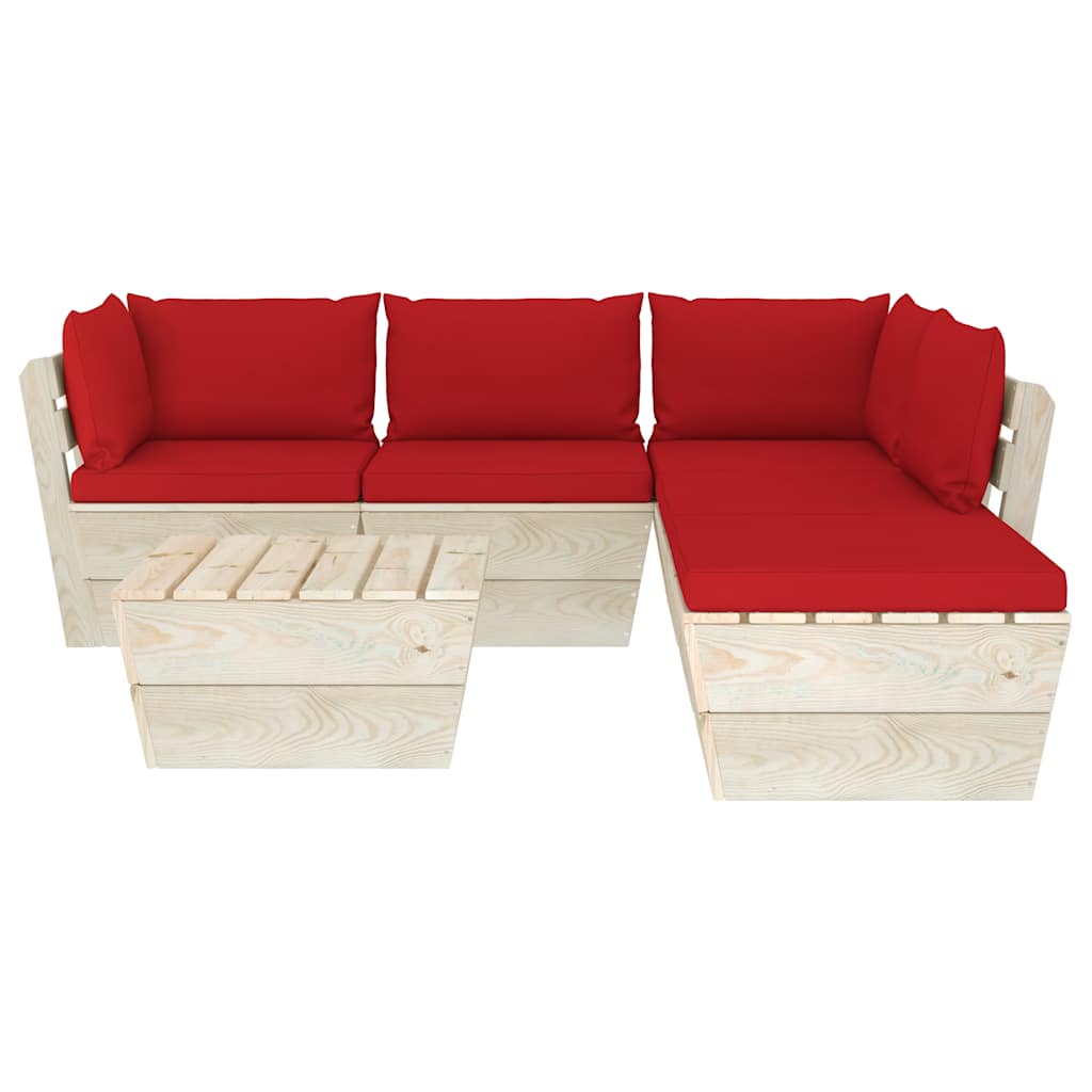 Set Divani da Giardino su Pallet 6 pz con Cuscini Legno Abete