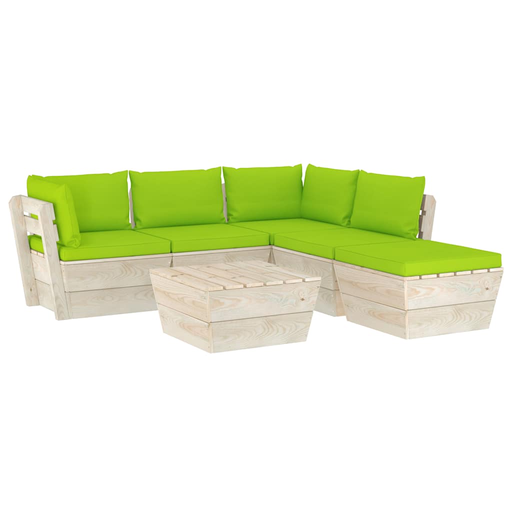 Set Divani da Giardino su Pallet 6 pz con Cuscini Legno Abete